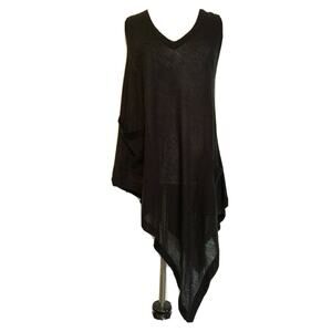 FETE Black Sleeveless Tunic Sweater V-Neck Asymmetrical Lightweight Flowy Vest S